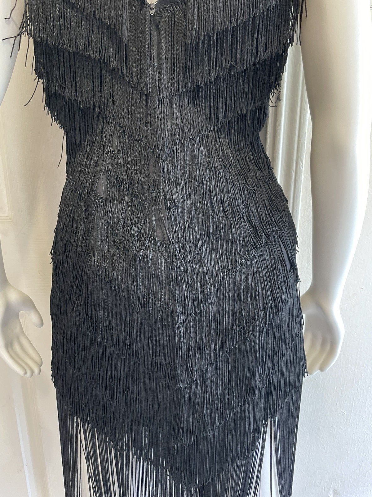 Vintage 80s TD4 by Electra Fringed Flapper Black Classic Dress Size 3/4 8