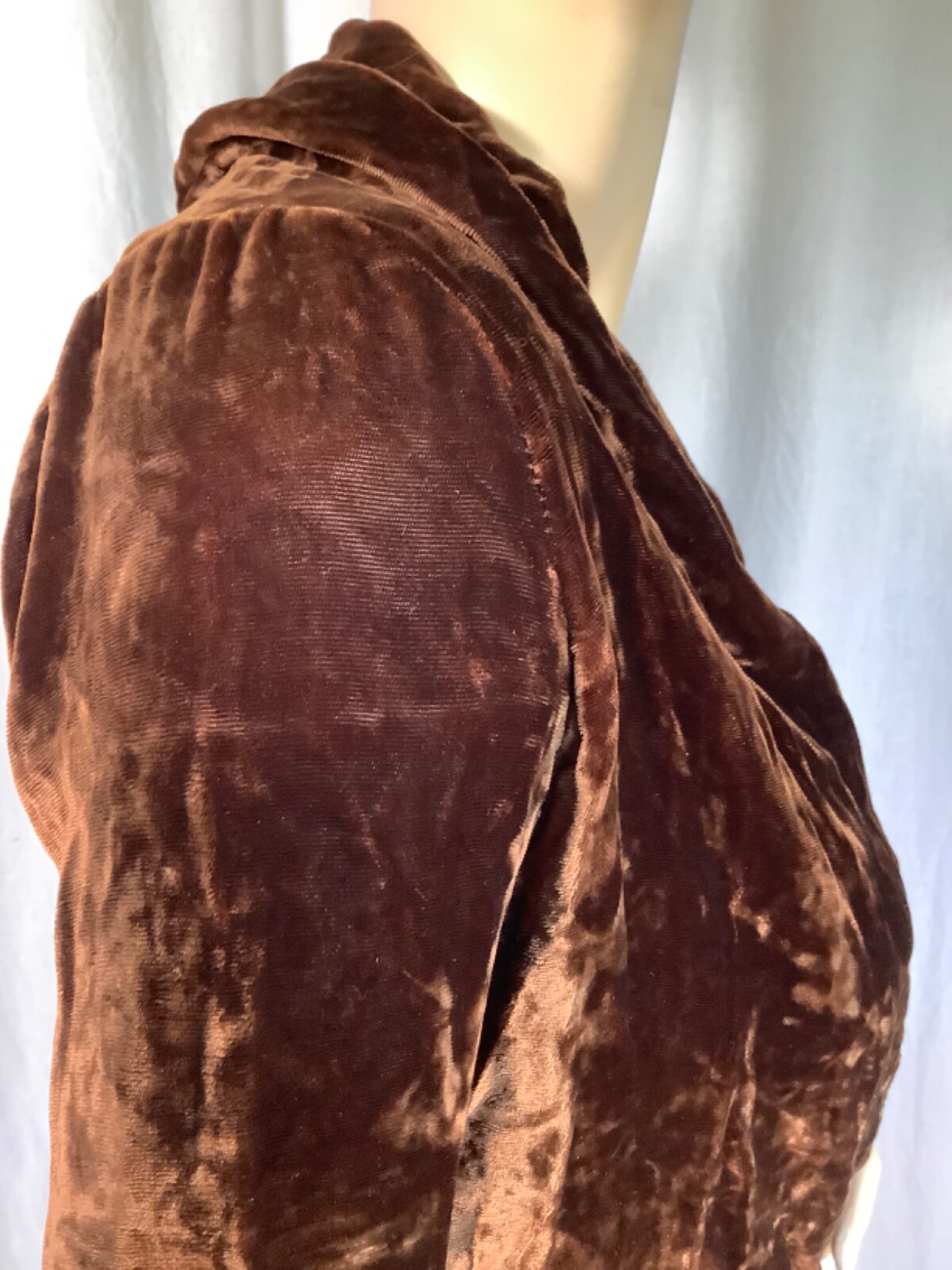 Art Deco vintage 30s draped 2 piece Dress peplum Top skirt Crushed velvet Brown