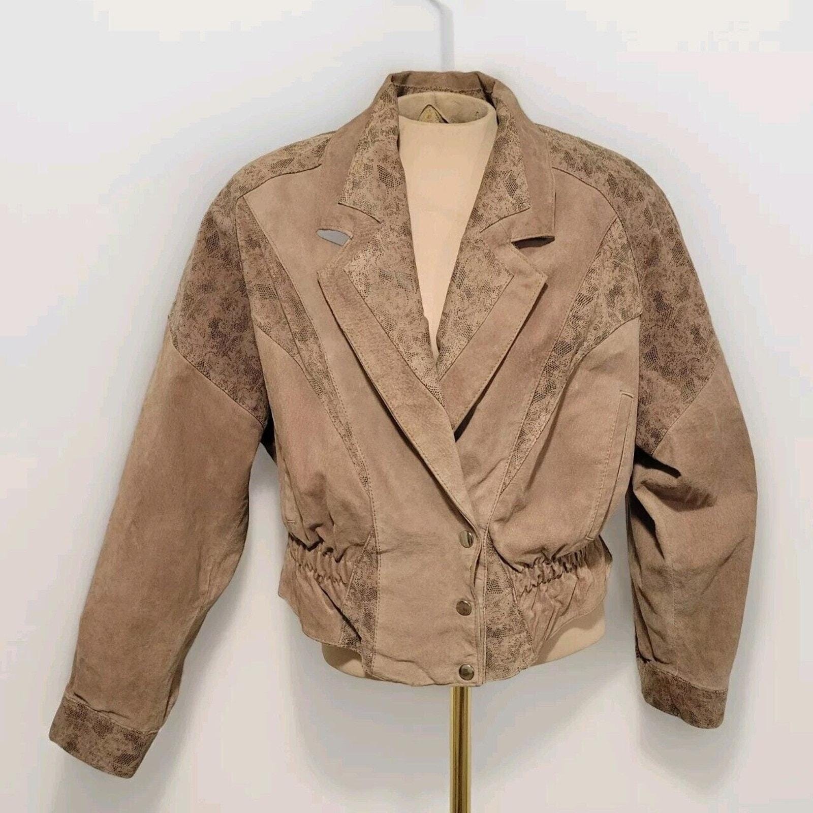 Vintage 80s Suede Leather Western Cropped Jacket Coat Size Large Chia Brown Tan