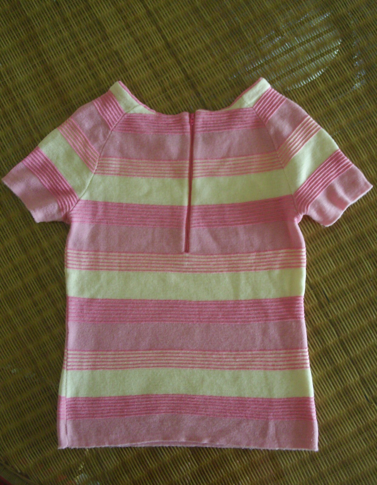 VINTAGE wool pink cream candy lolly striped jumper t-shirt 60s Mod ribbed UK10 S