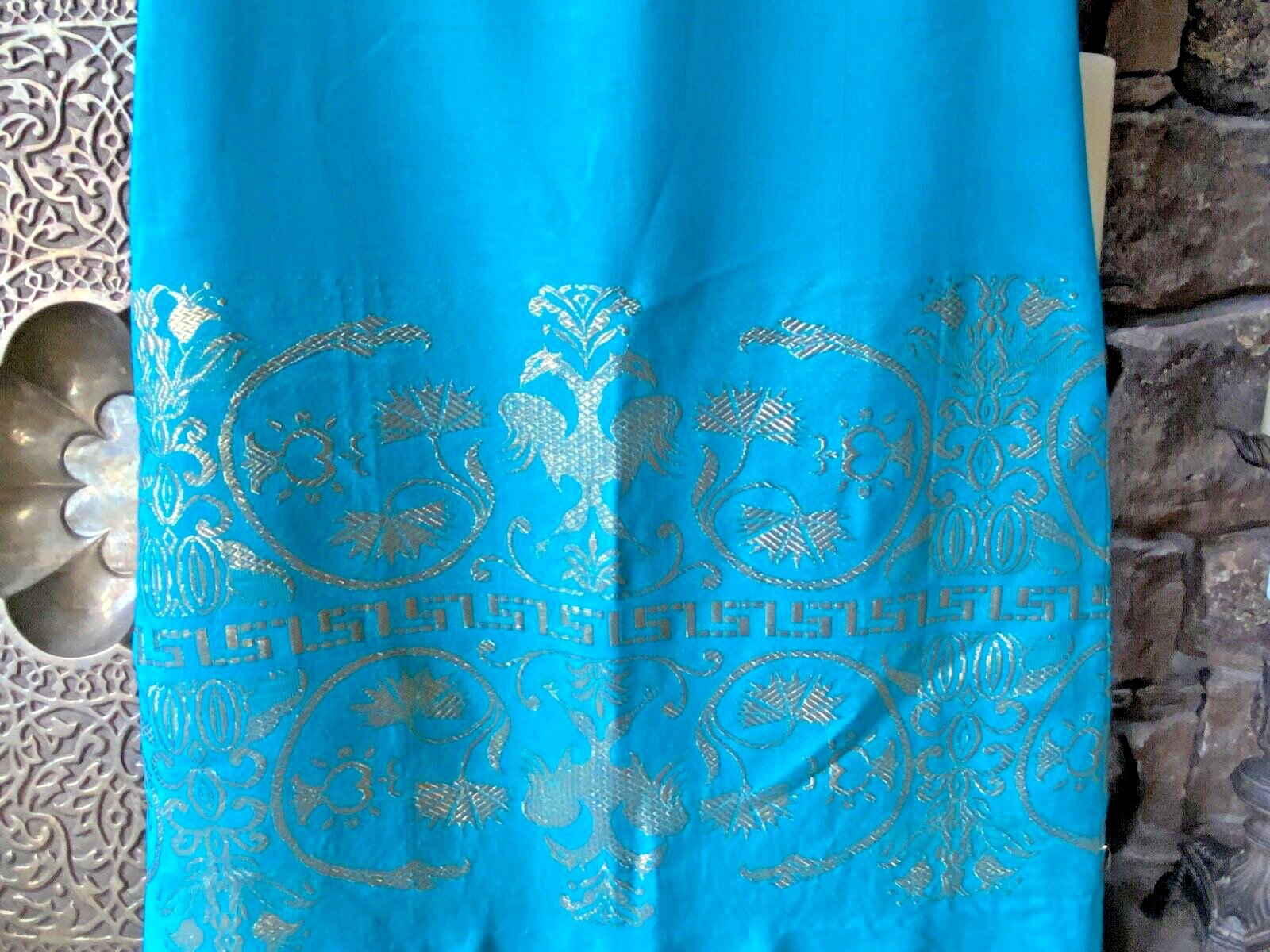 Vintage 60’s Turquoise Mod Shift Dress, Women’s 8-10 Gold embroidery GoGo