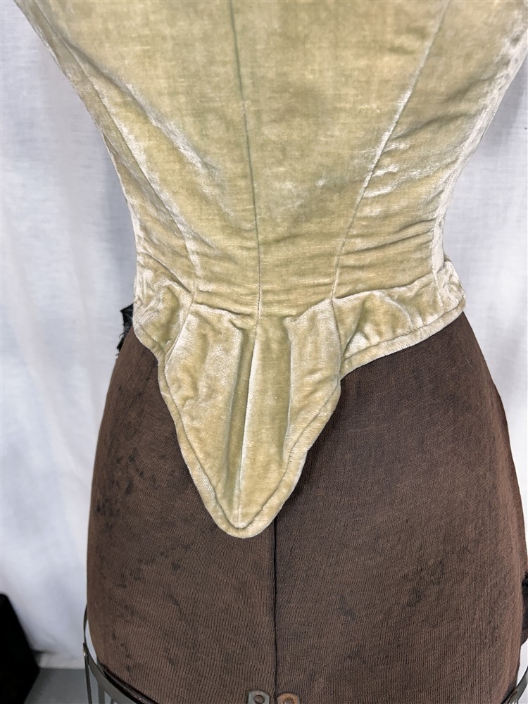 antique bodice lace front pierrot jacket gold velvet stiff bones replica1780s