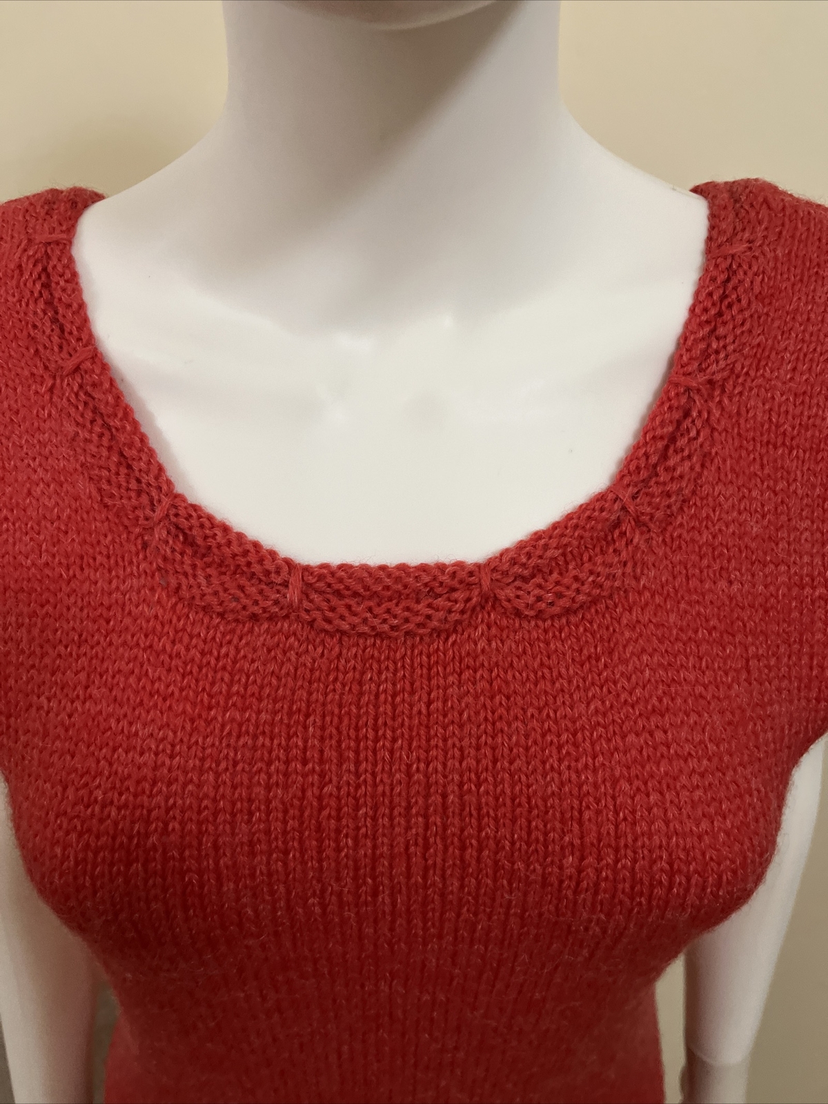 Vintage 1970s Dress Women’s Red Knit Sleeveless Sweater Retro Hippie Boho Geek