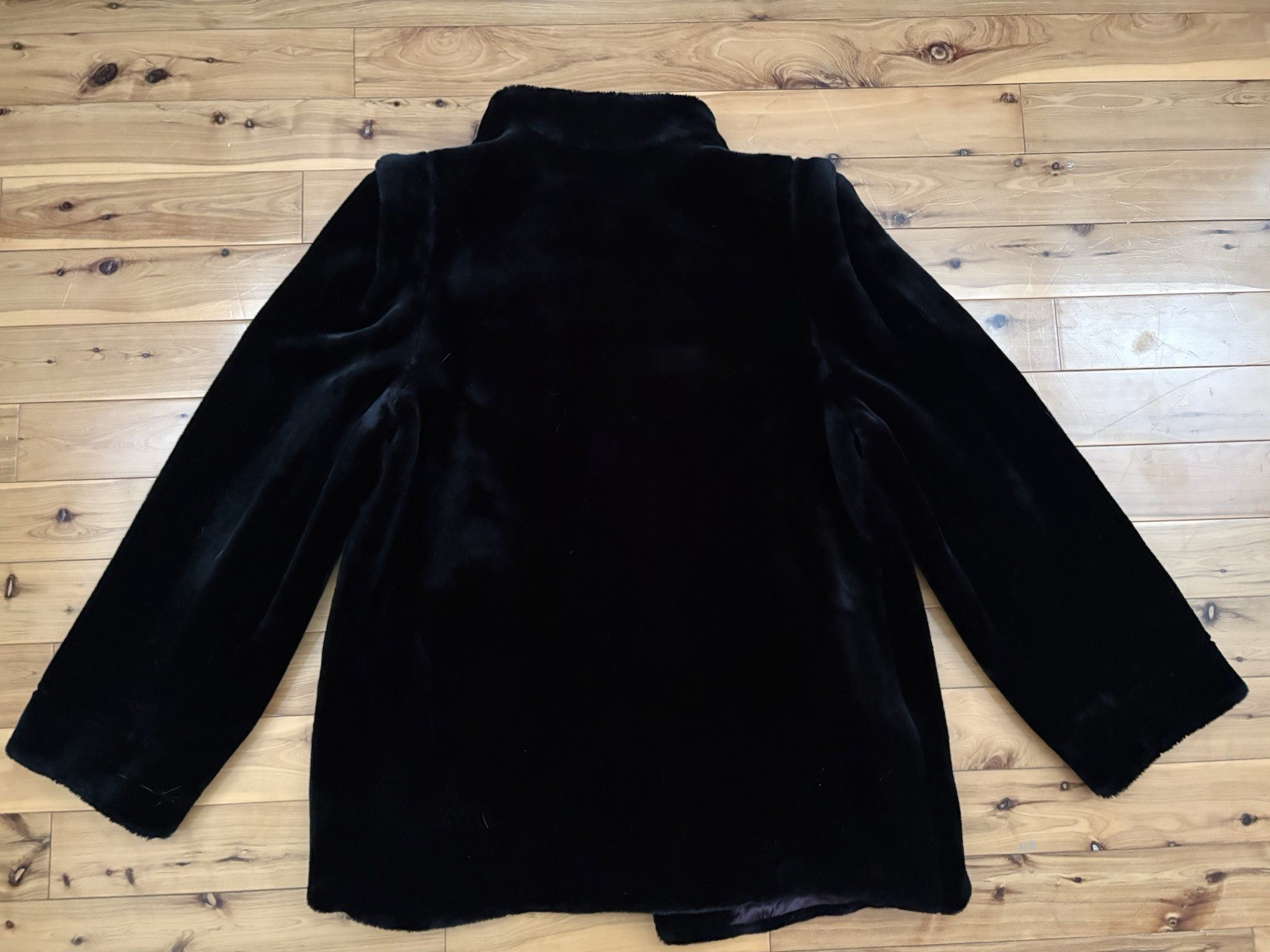 Rare 70s-80s Jacques Saint Laurent Faux Fur Black Coat Shawl Collar L/XL