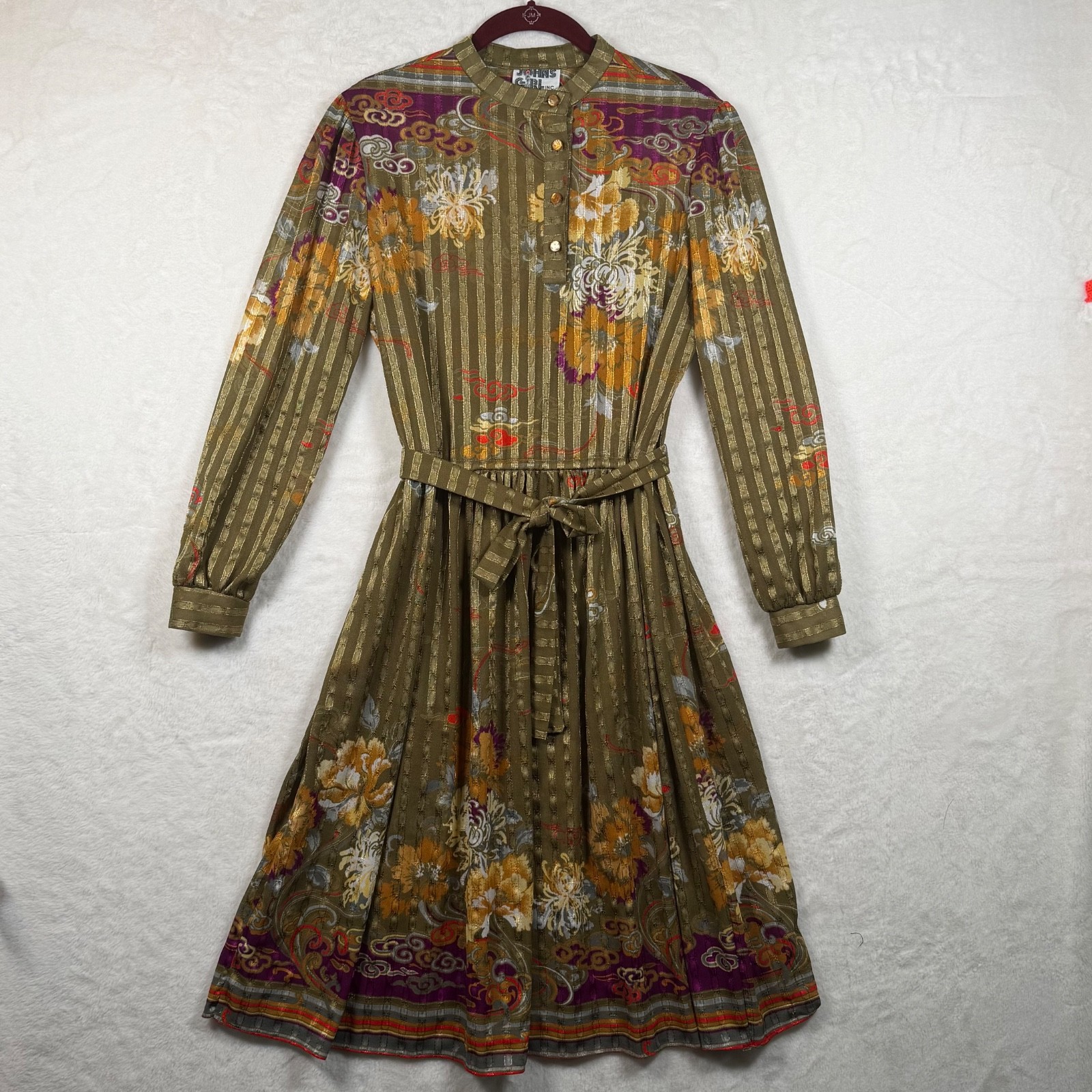 Vintage Johns Girl Inc Dress Size 10 Floral Belted Midi Prairie Boho Cottagecore