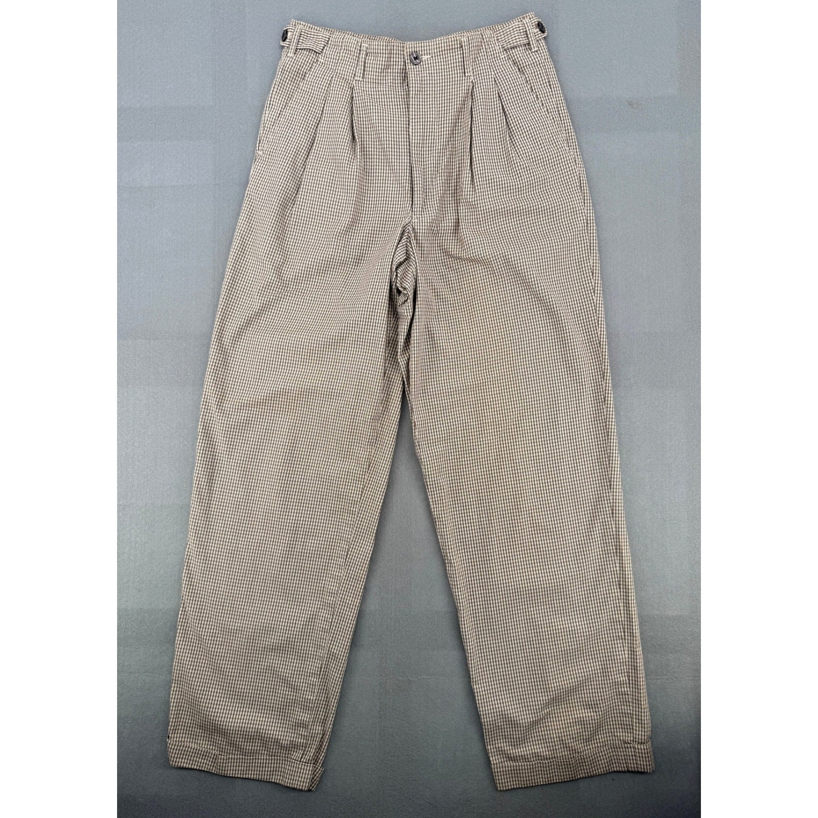 Vintage 90s Perry Ellis Trousers Womens 30 Cotton Pleated Gingham Dark Academia
