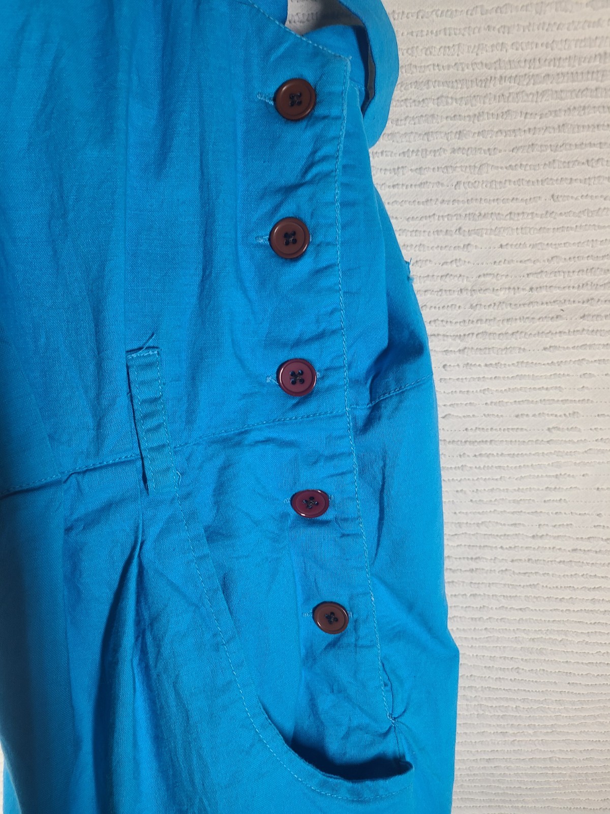 Vtg 80s Cotton Jumpsuit Blue Retro Pinup Juniors 11 M L Cross Back Button Side