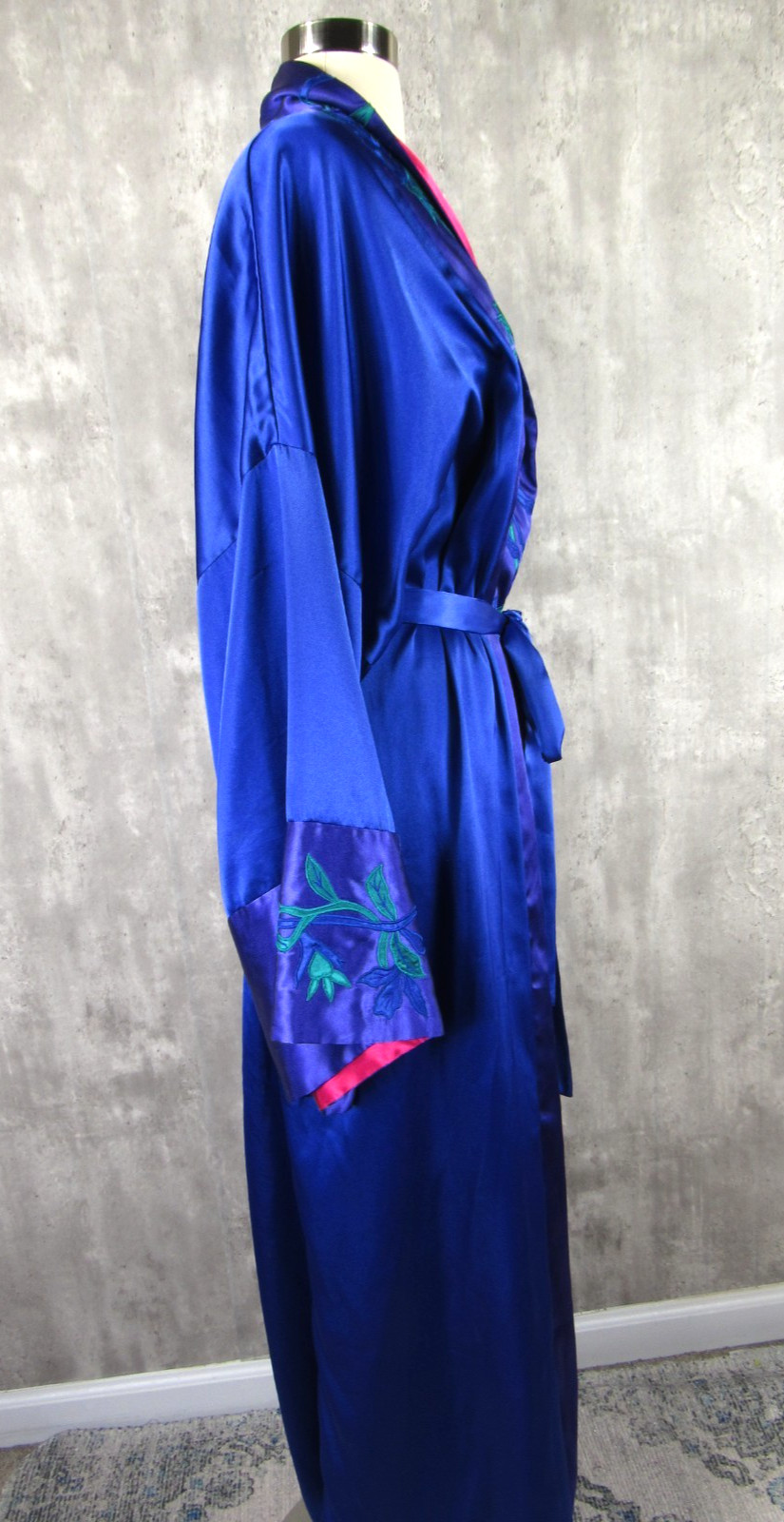 Vintage Solange Silky Satin Purple Applique Kimono Full Length Robe 1X 2X 3X