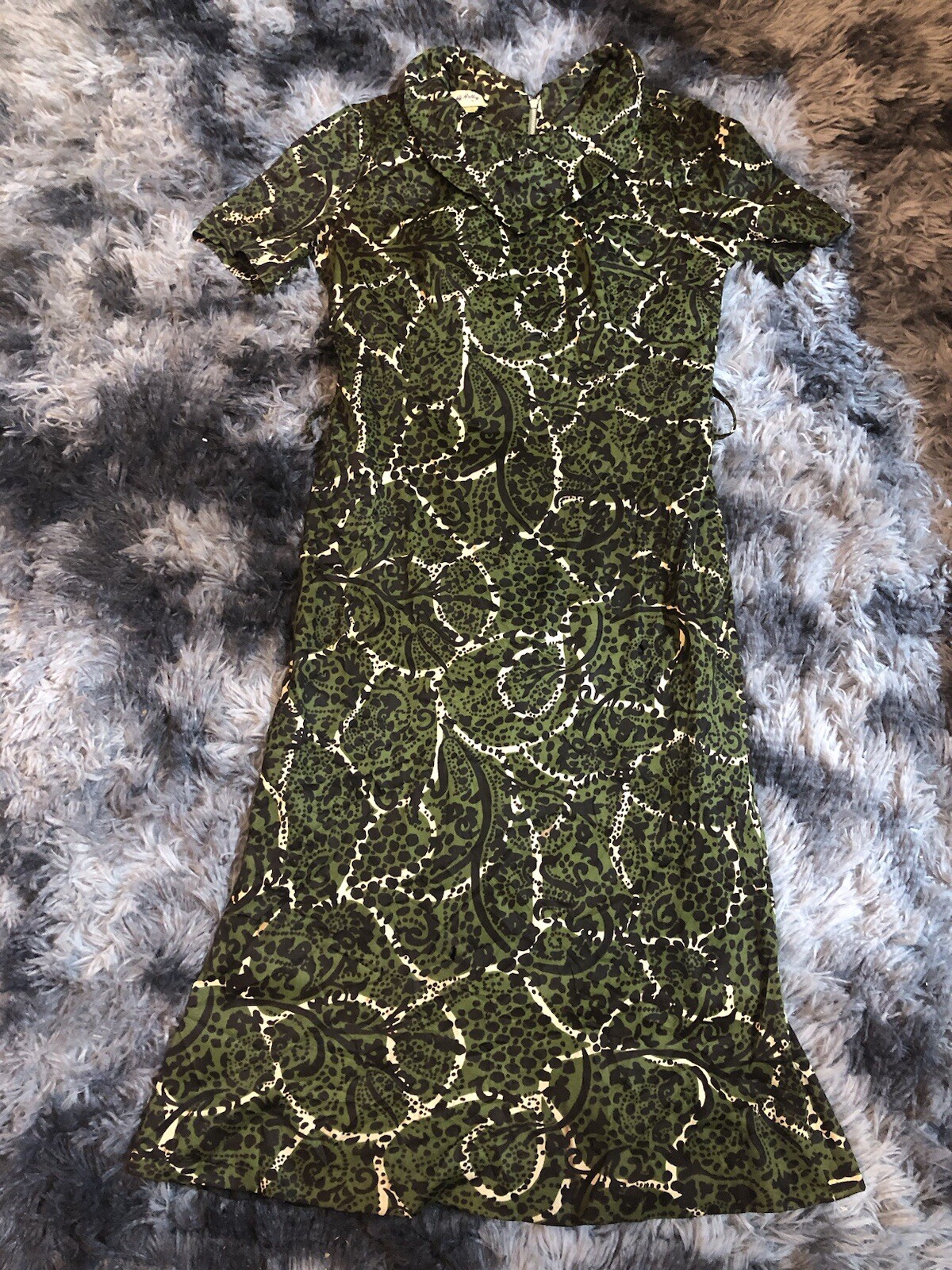 Vintage 60s Cay Artley Brown Black White Geometric Groovy Dress Womens Sz~XS/S