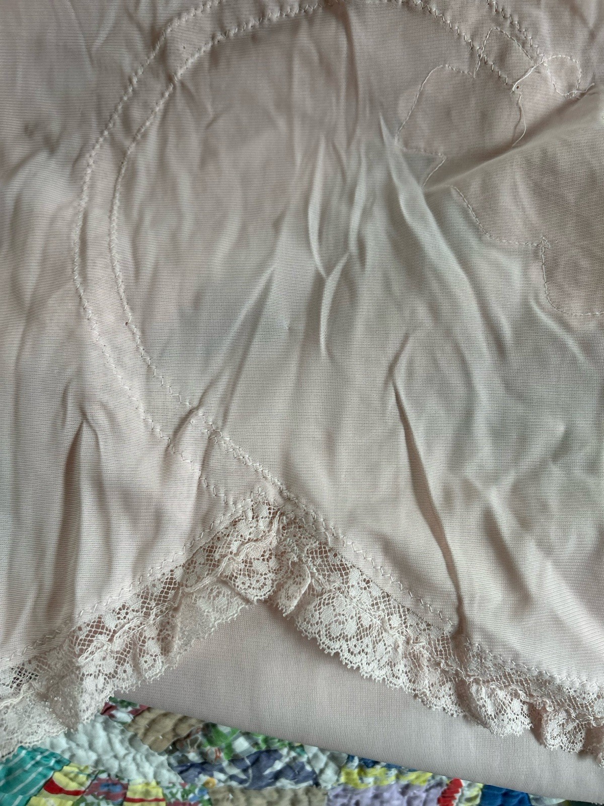 Vintage Half Slip Pink Midi Length Appliqué and Lace Trim Carillon 1588 Medium