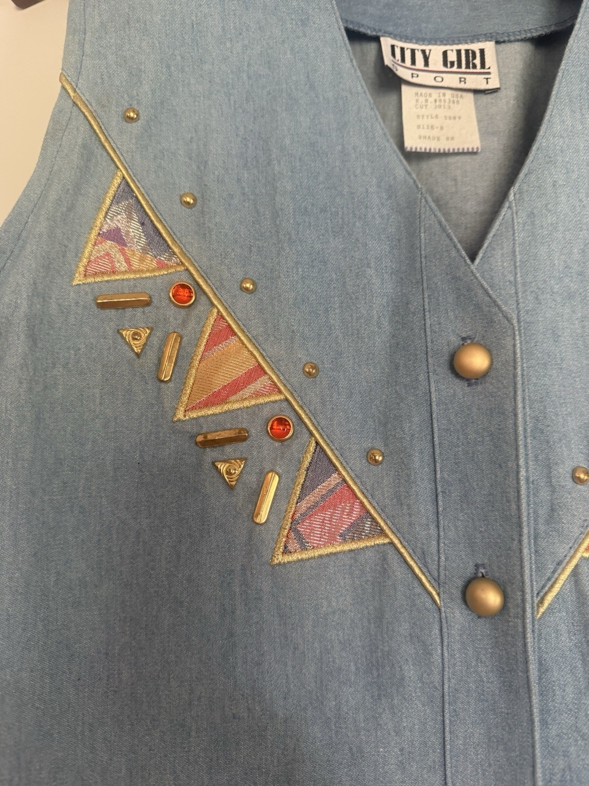 City Girl Sport Blue Denim Embellished Vest 100% Cotton Size 8 Style 5809