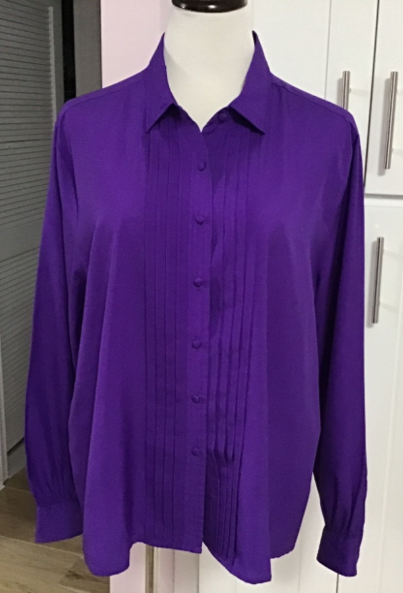 VTG Purple Blouse Shirt by Objectives for Women Buttons Up Long Sleeve Sz L/42