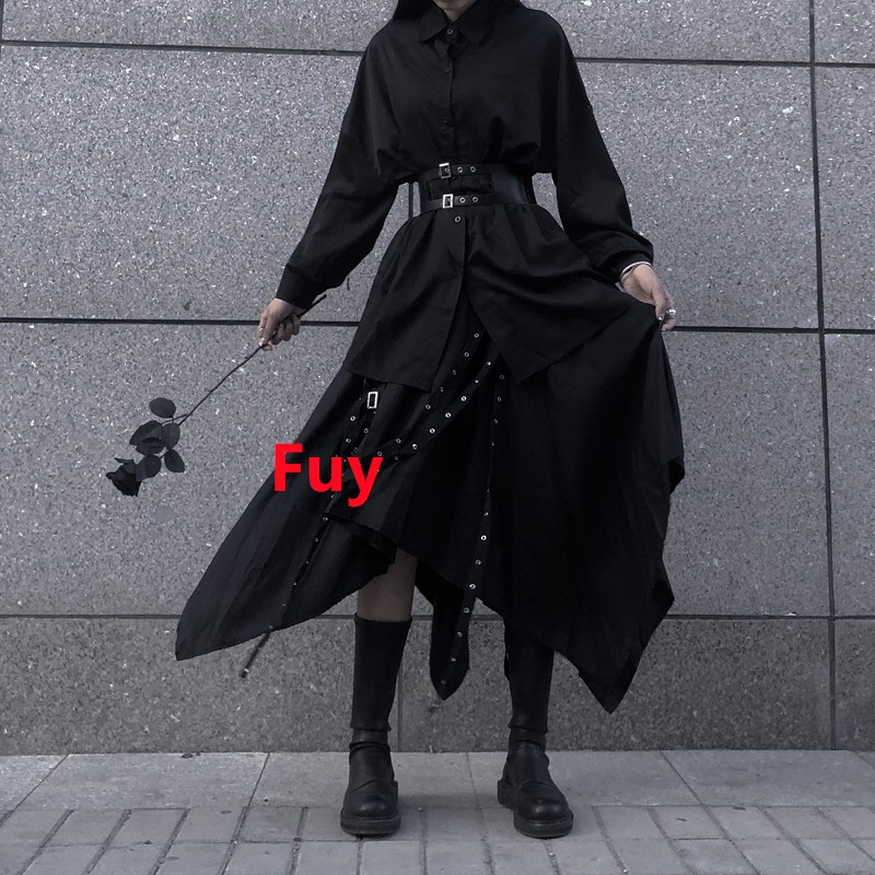 2025 Vintage Women’s Shirt Asymmetrical Yamamoto Dark-Style Maxi Dress Set