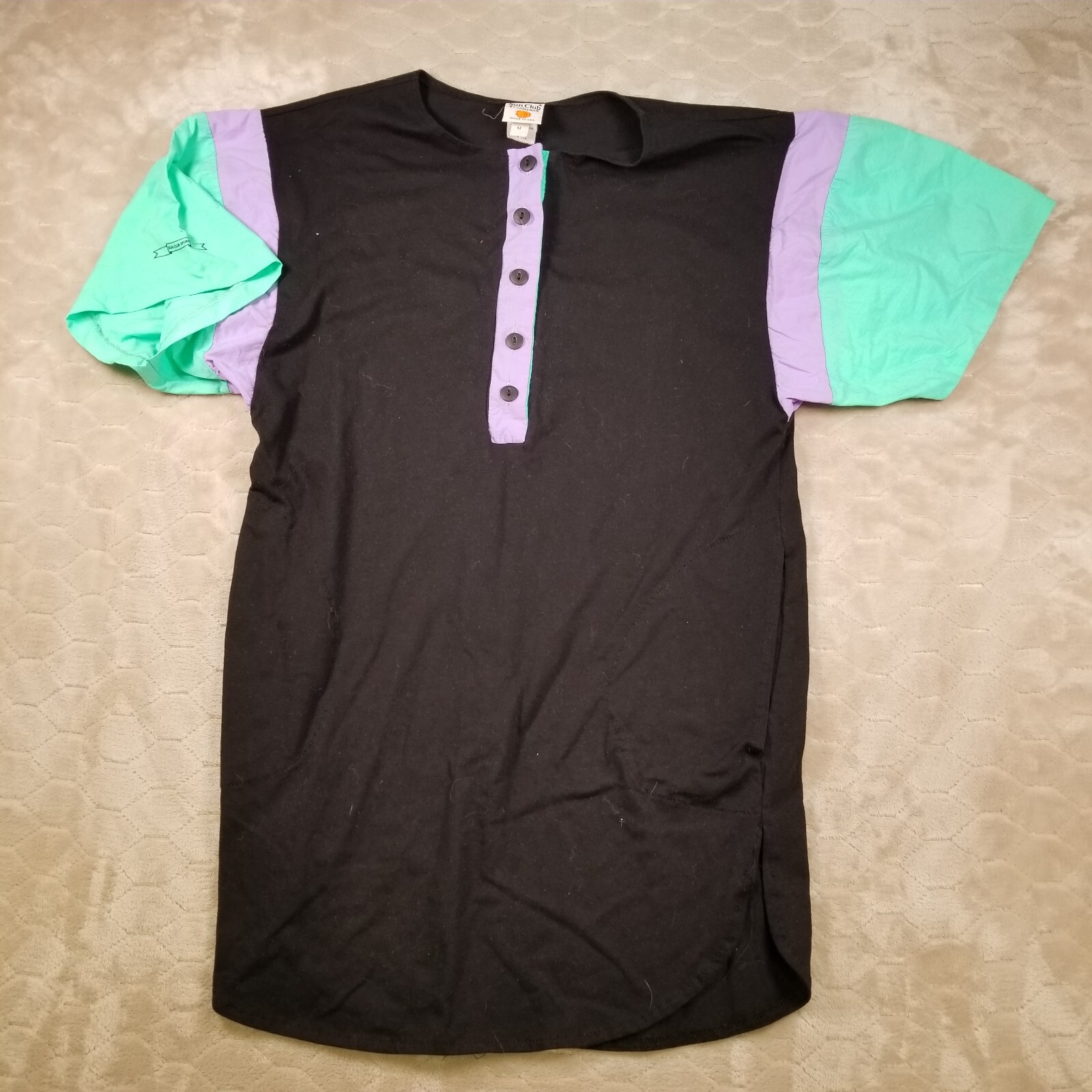 VTG Sun Club By Catalina Women’s Long Shirt Sz Md Black Neon 90s USA