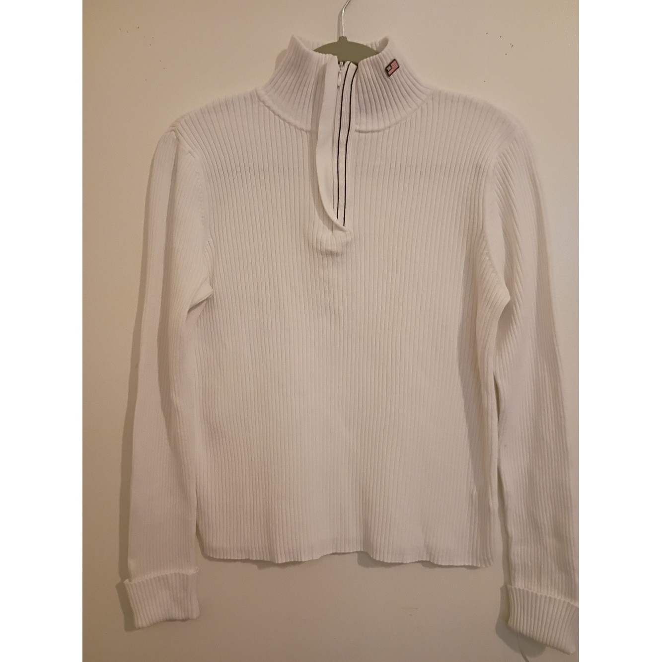 VTG Polo Jeans Co. Women’s White Ribbed Half-Zip Mock Neck Sweater Sz XL