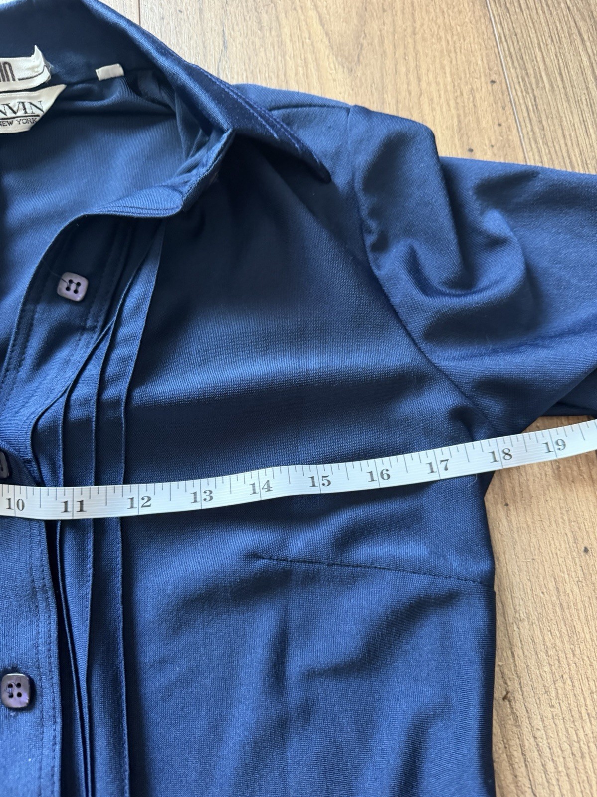Vintage Lanvin Paris New York I. Magnin Blue Pleated Shirt Dress 10 USA made