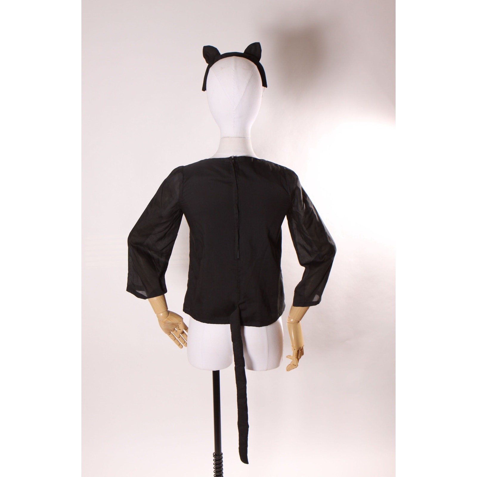 1970s Black Cat Long Sleeve Blouse with Cat Ear Headband Halloween Costume