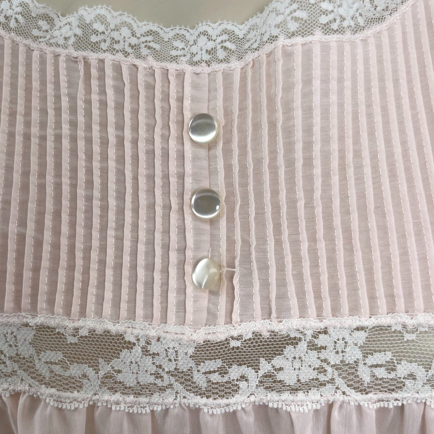 Vintage BARBIZON Nightgown L Pink Babydoll Sleeveless Lace Trim Pintucks Cottage