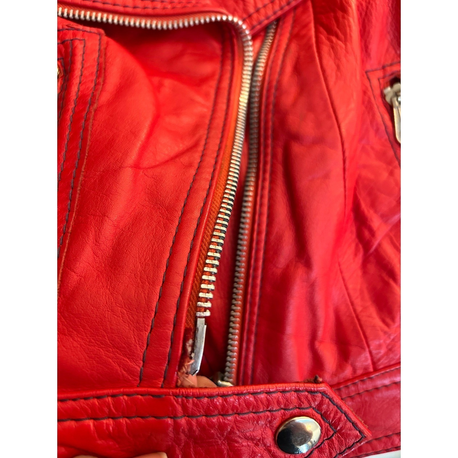 Suburban International Vintage Quilted Moto Leather Jacket Red Small Good
