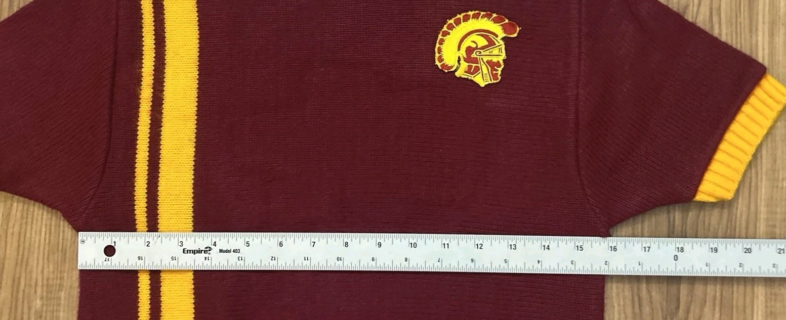 Rare Vintage USC Cheer Orlon Knit Sweater Pepster Hall Red Short Sleeve Small