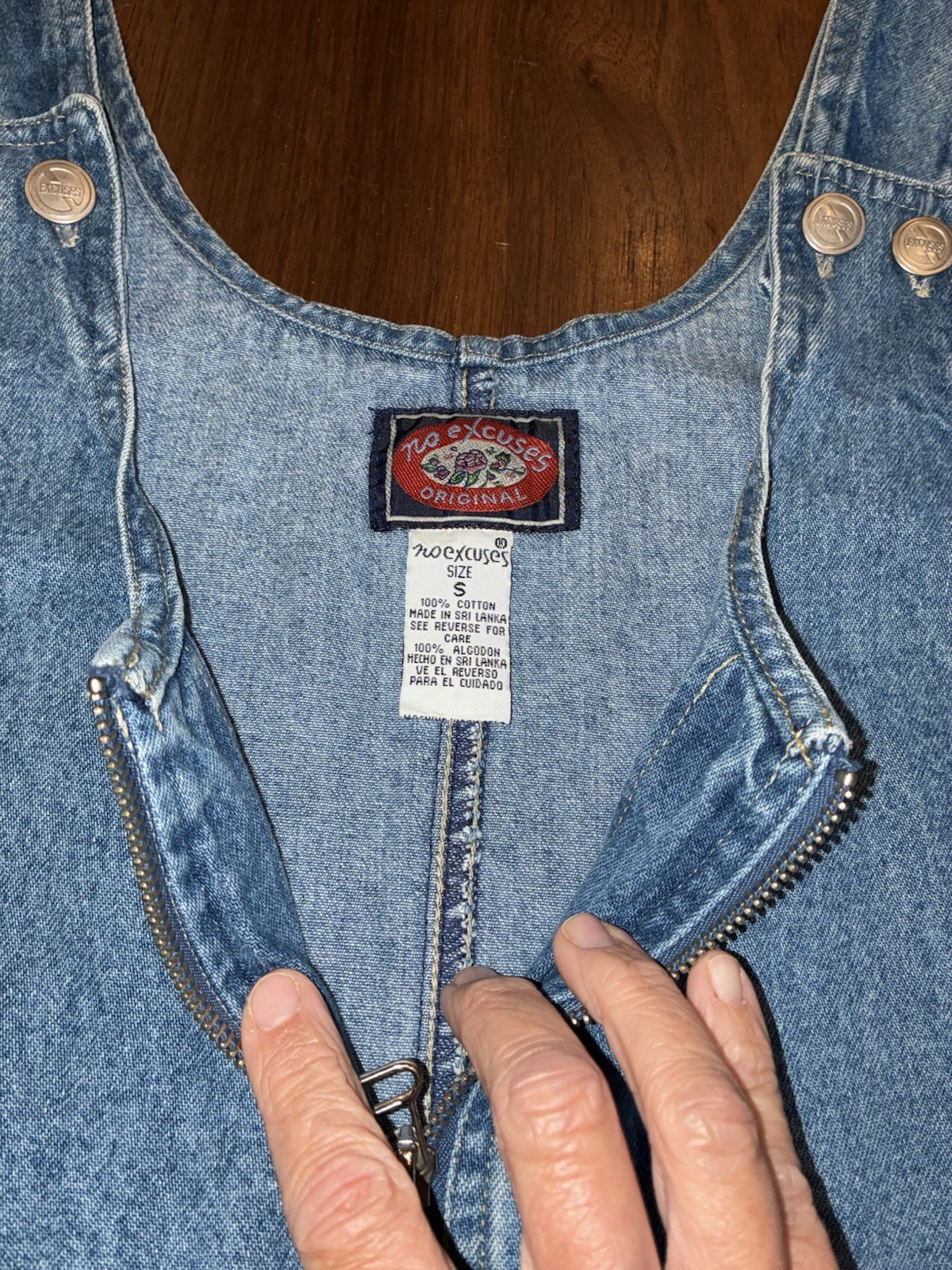 Y2K No Excuses Denim Jumper Dress Size S Blue Jean Full Zip Mini Pinafore