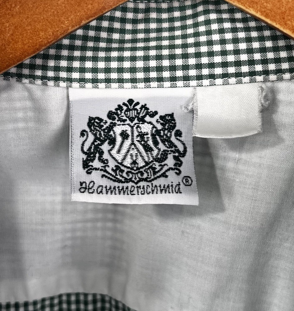 Hammerschmid Vintage Gingham Shirt Women Medium German Cotton Blouse Hearts Cute