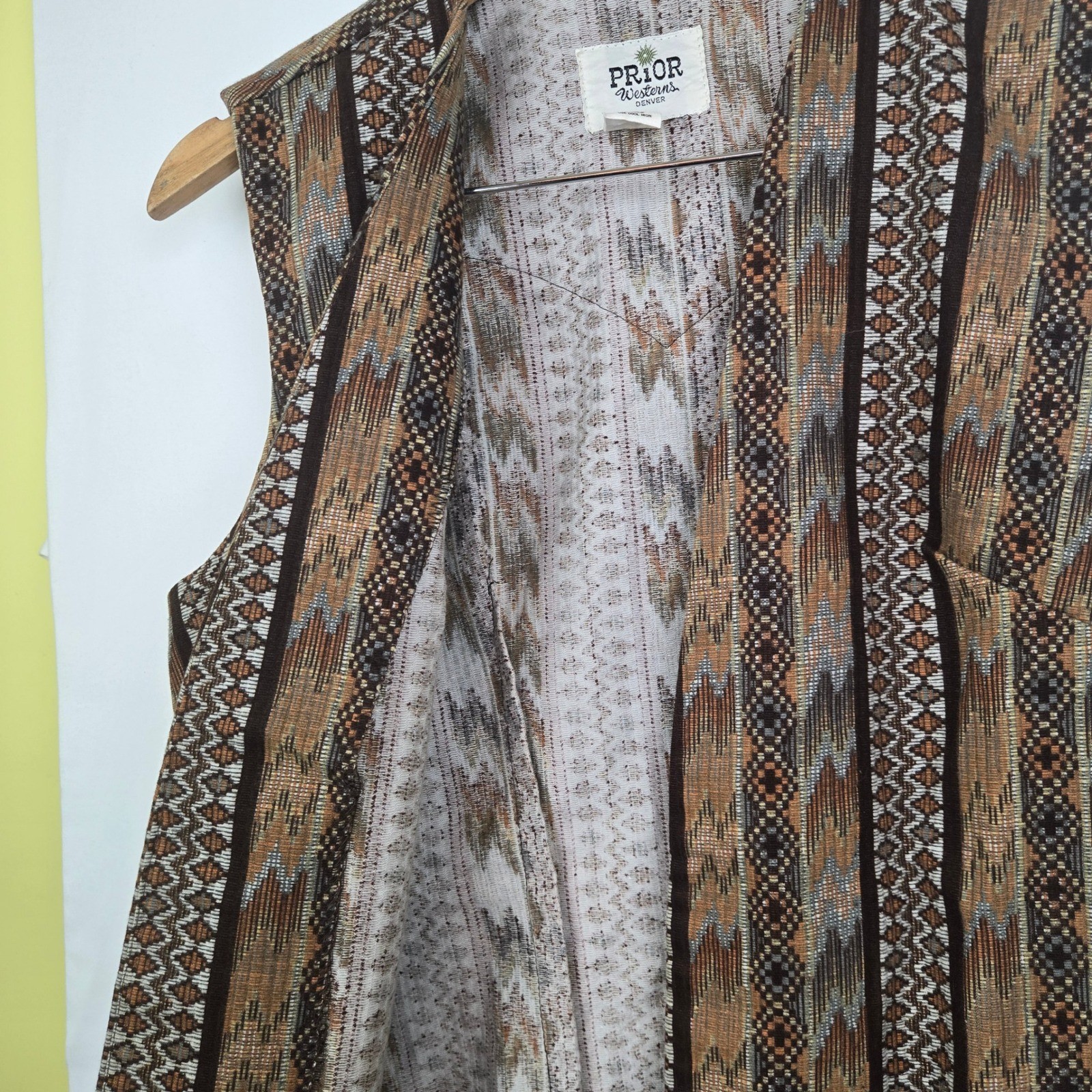 Vintage Prior Westerns Denver Southwestern Geometric Woven Longline Vest Brown