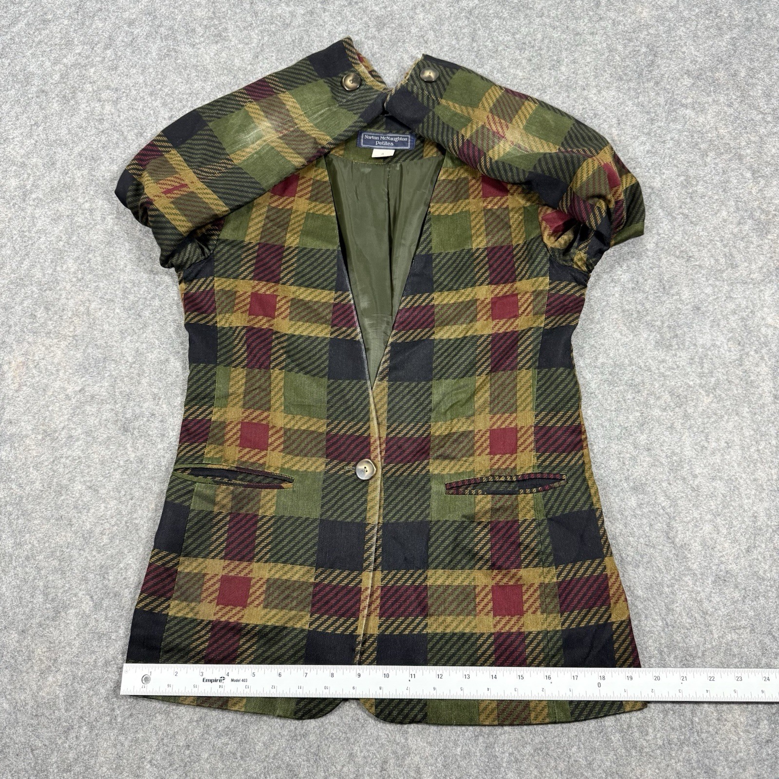 Norton McNaughton Vtg Open Front Blazer Women’s Size Petites 4 Multicolor Plaid