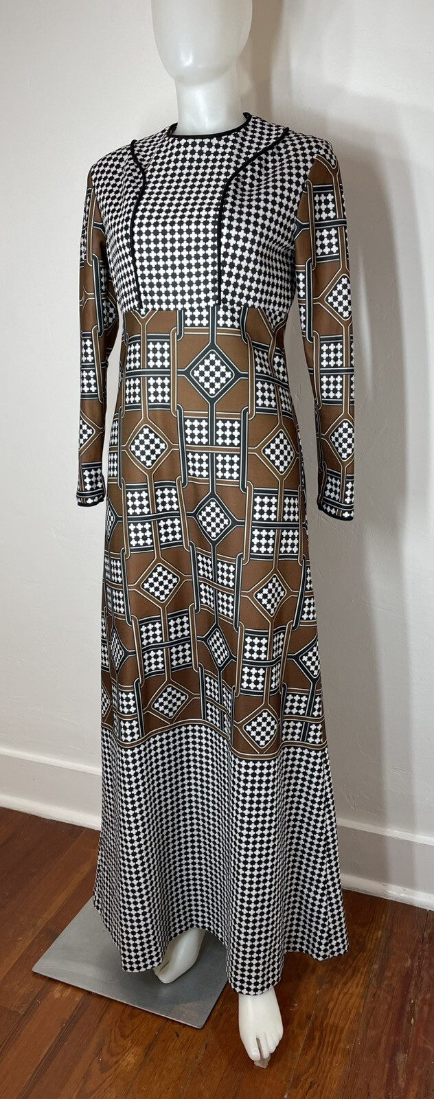 1970s 100 Parkhouse Hostess Dress Maxi Geometric Polyester SZ S/M ( FLAWS