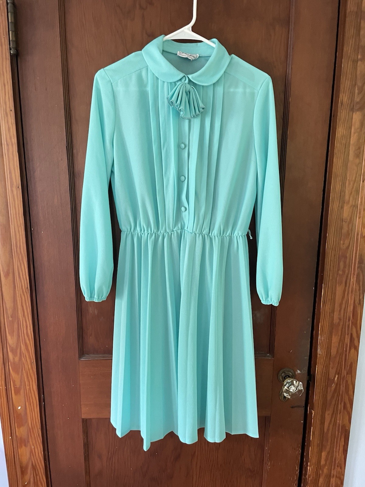 VINTAGE TRENDS BY JERRIE LURIE 70S TEAL PETER PAN M/L BUTTON UP DRESS