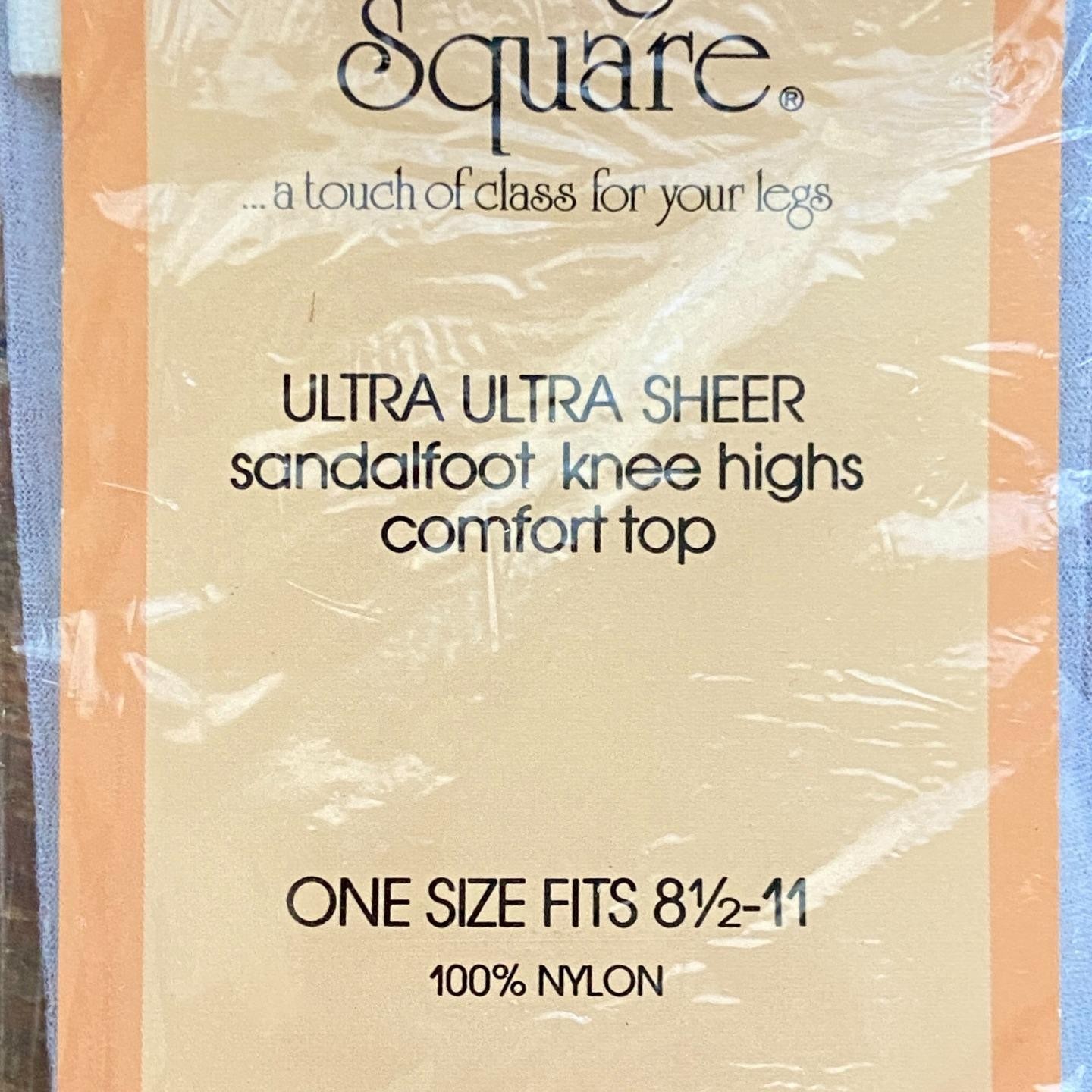 NOS Vintage Kensington Square Comfort Top Sheer Knee Highs Sandalfoot White New