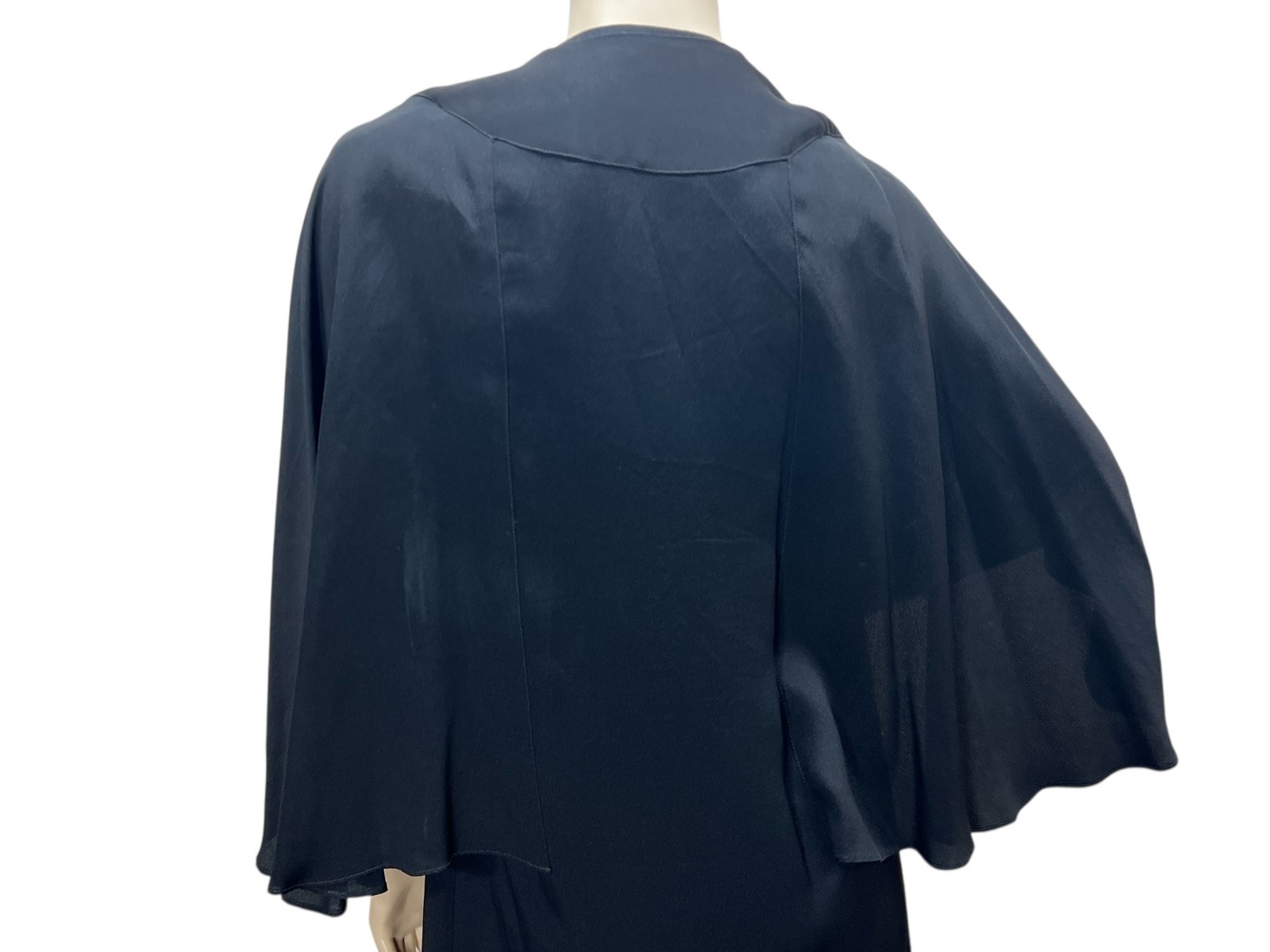FABULOUS Vtg 20s 2 Pc Dress + Cape Sz S-M Black Rayon Chemise + Long Jacket EUC