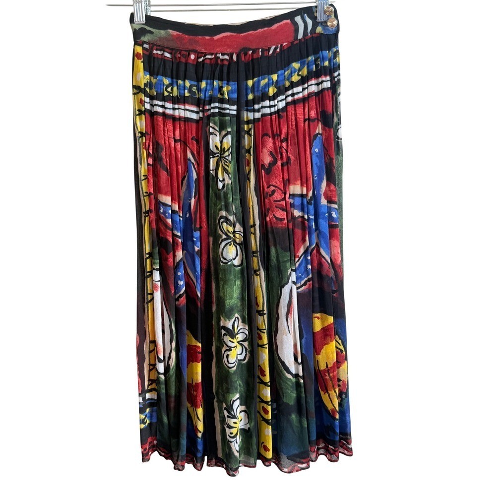 A8 80s VTG PLATINUM by DOROTHY SCHOELEN Art Print Pleated Maxi Skirt Size 2