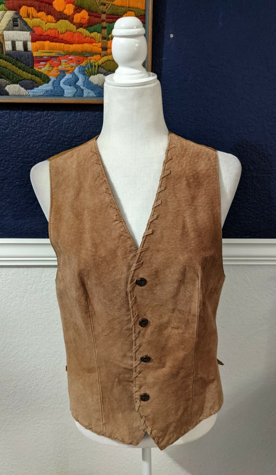 VTG Centigrade 100% Leather Suede Camel Brown Vest Cowboy Western Sz Medium M