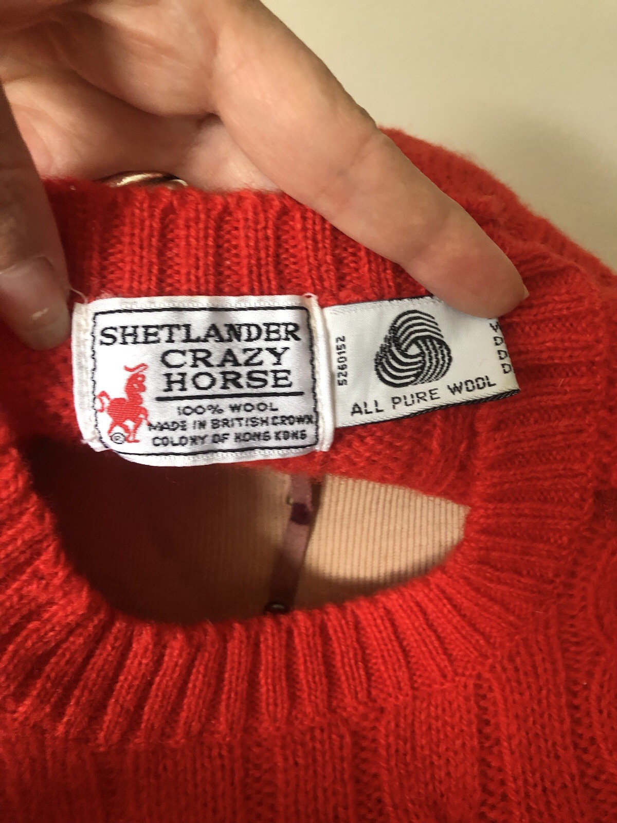 Bright Coral Shetlander Crazy Horse Wool Cable Knit Sweater