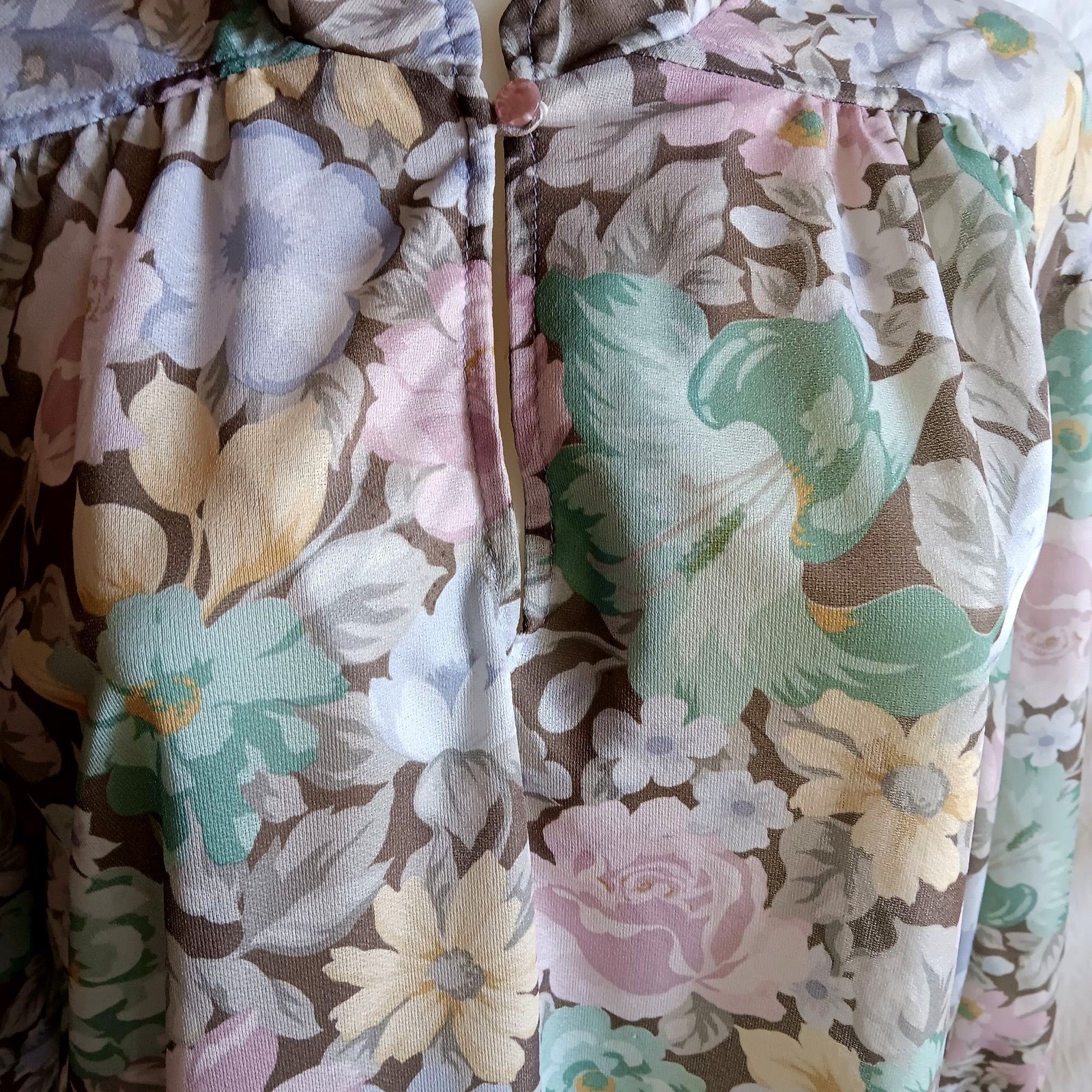 True Vintage Secretary Blouse 1980’s 2XL Sheer Floral High Neck Pastel Womens