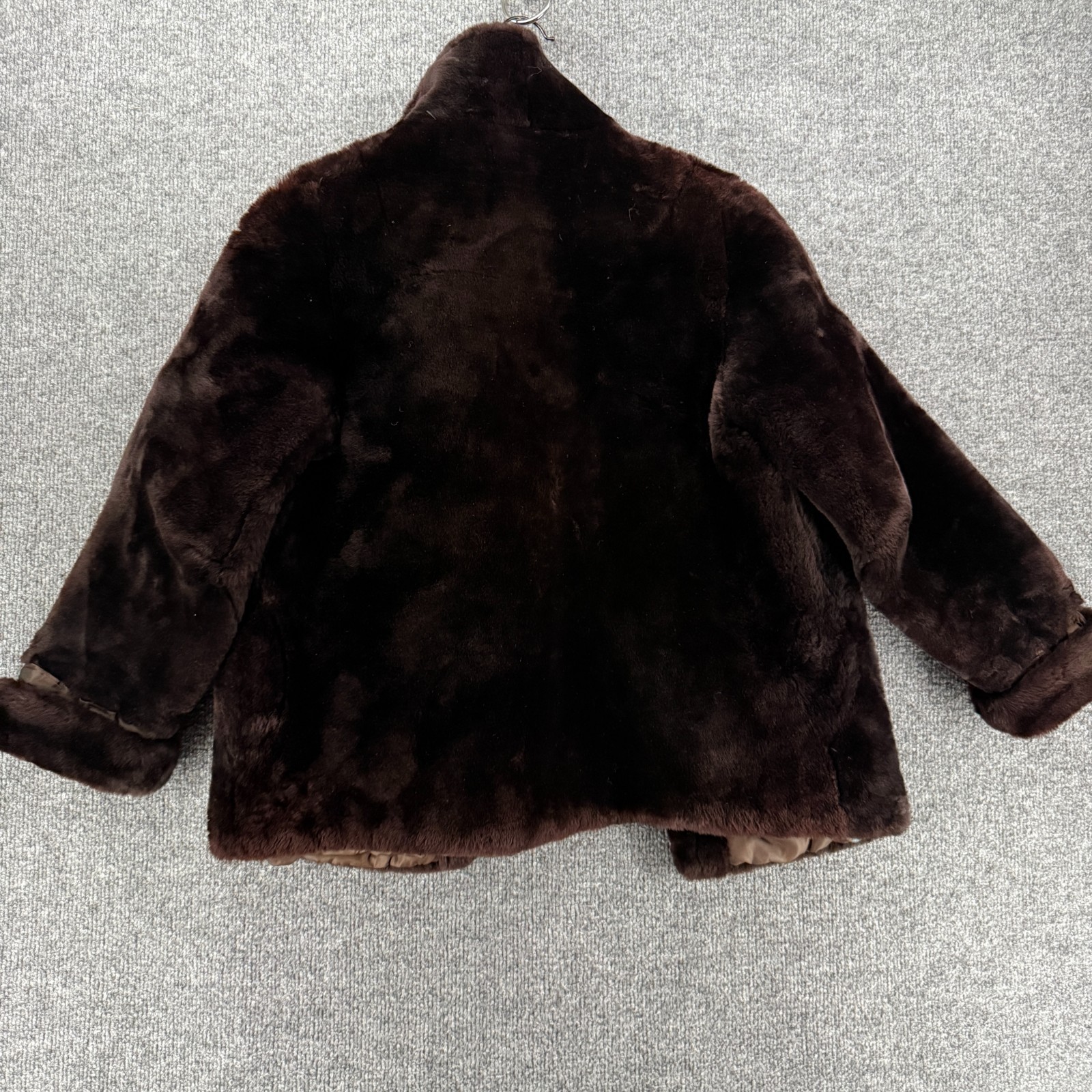 Vintage Chocolate Brown Fur Jacket Union Label Floral Lined Crop Coat Womens S