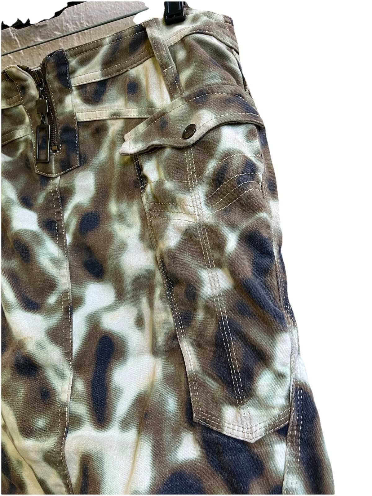 Vintage JUST CAVALLI DENIM camouflage pencil skirt 42 Gold Stitching Zip Italy