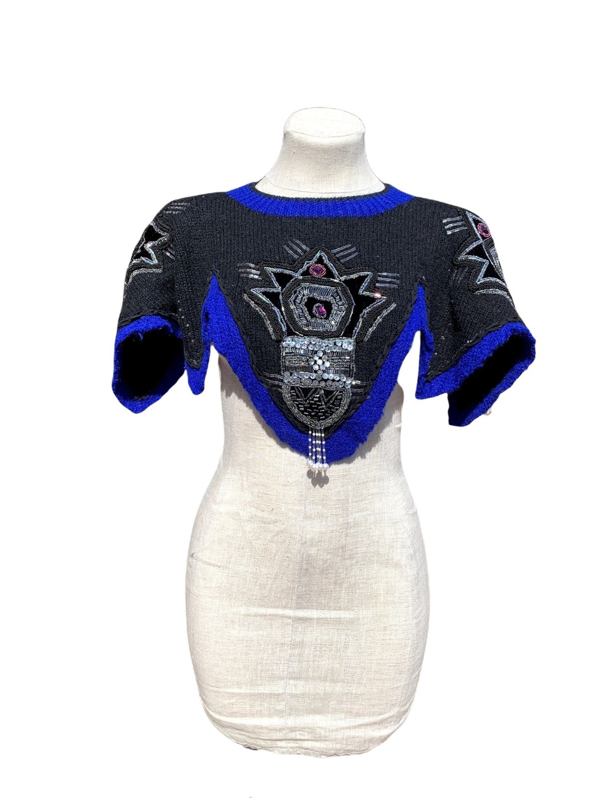 Kansai O2 Vintage Kansai Yamamoto Beaded Cape Dickie Black Blue