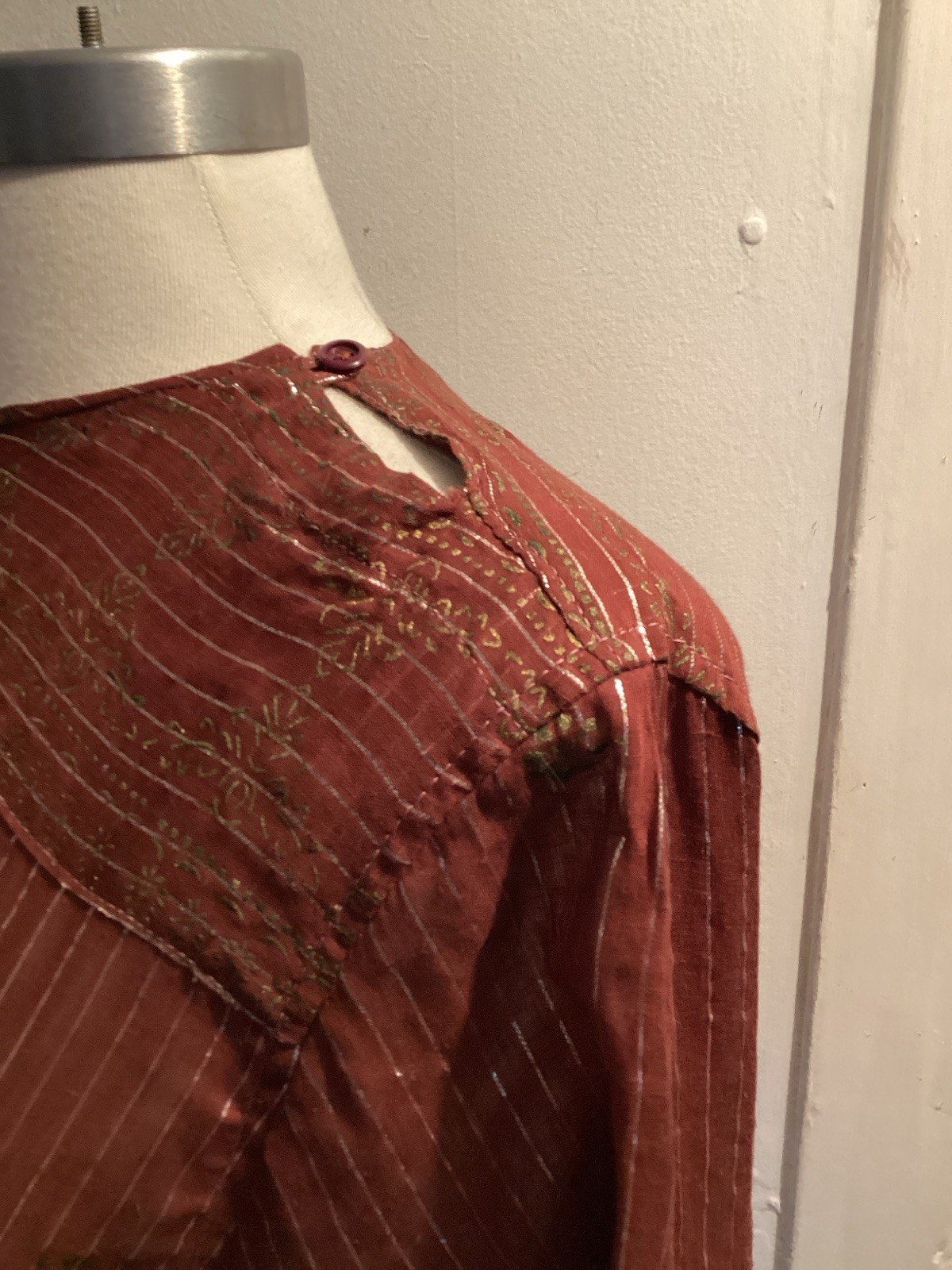Vintage 70’s Rust metallic thread semi sheer OH Calcutta India dress sz S