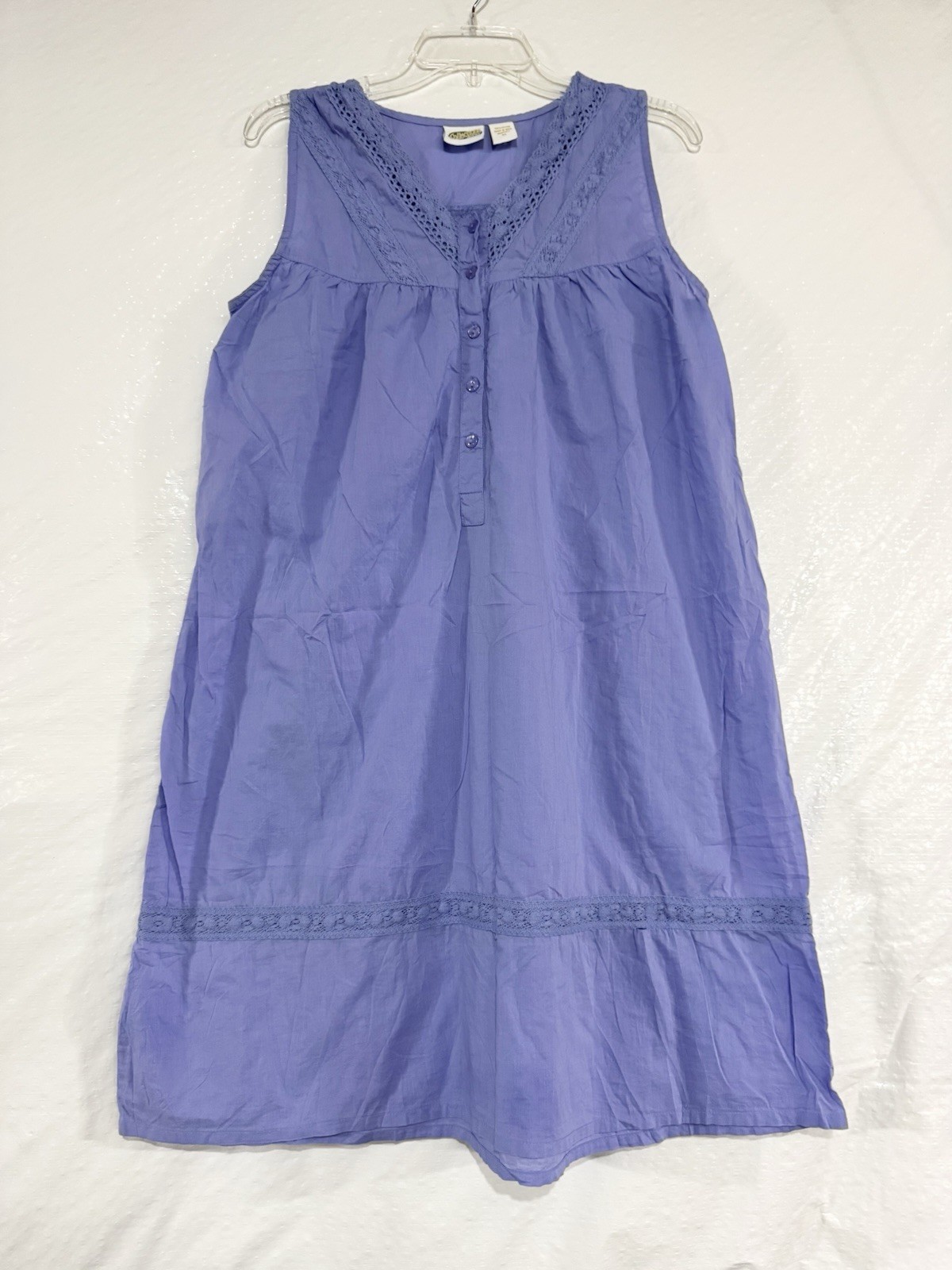 Vtg Y2K Collections Etc Cotton Sz M Nightgown Sleeveless Periwinkle Cottagecore