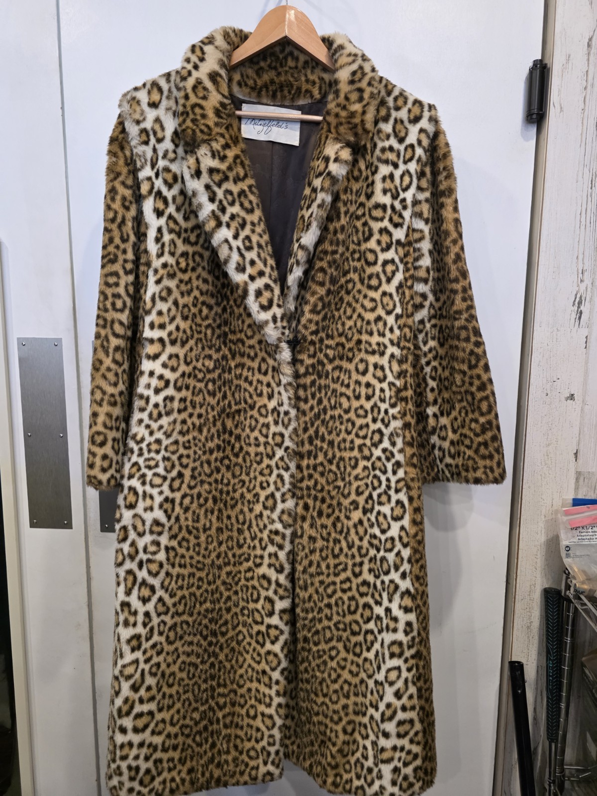 Vintage Sportowne Leopard Print Faux Fur Full Length Coat Size 14
