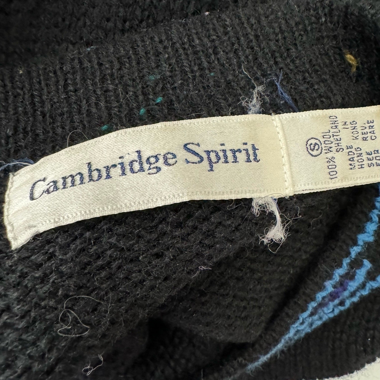 Cambridge Spirit Vintage Shetland Wool Floral Intarsia Sweater Black Small