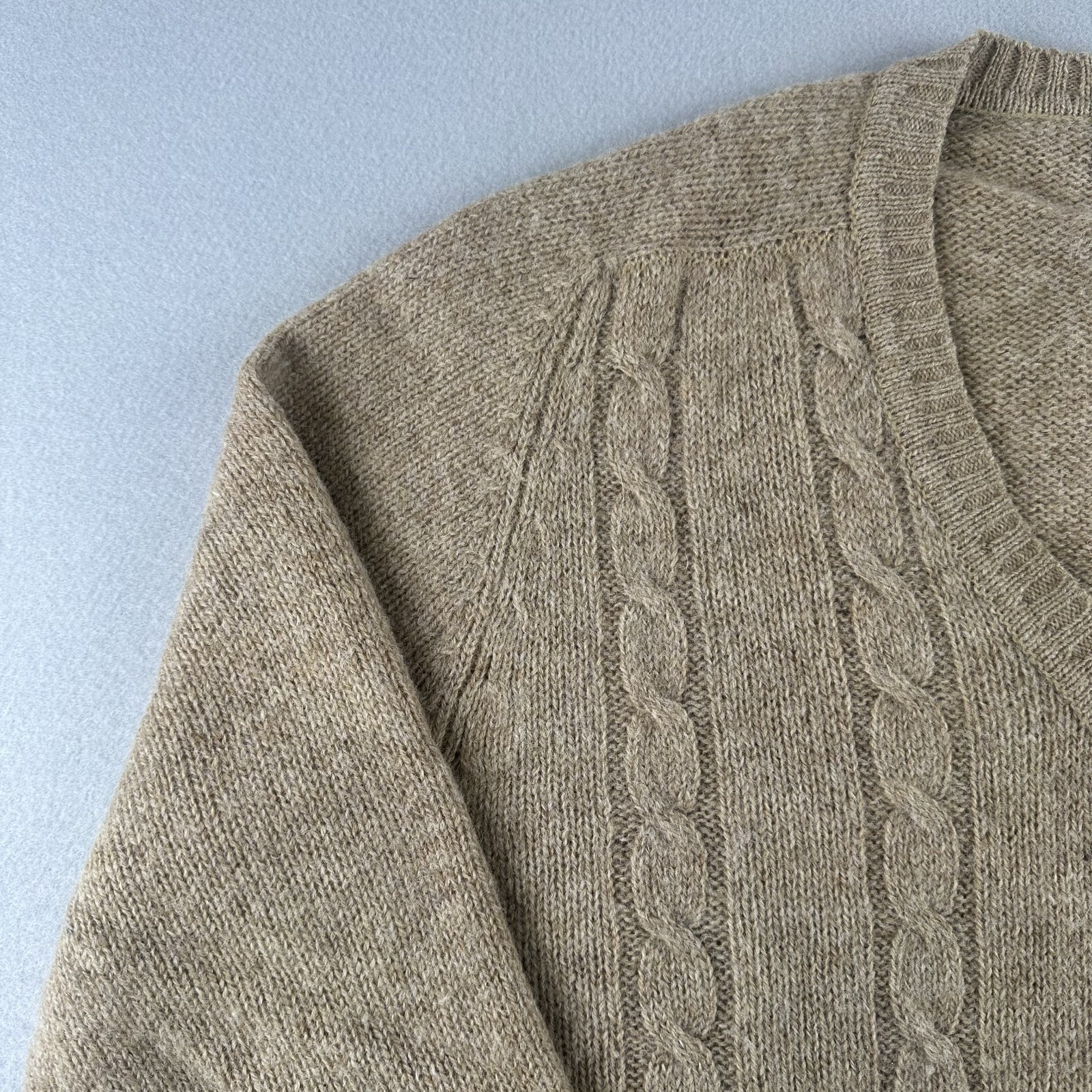 ZCMI Vintage 70s Beige Pure New Wool Sweater Size Large Made in British Crown HK