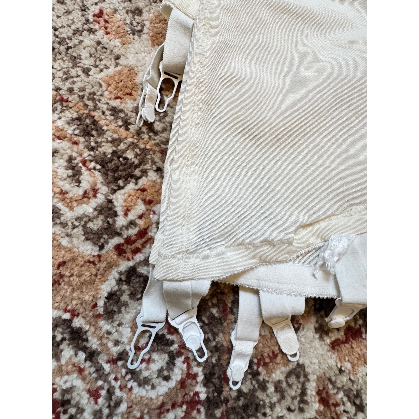Vintage High Waisted Girdle Set Cream Diamond Stitch Garter Clips Large 29/30