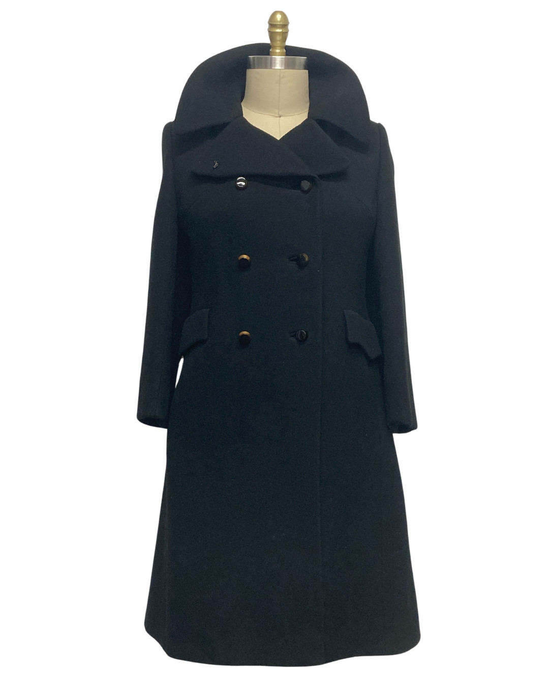 Vintage 1960s Women’s Black Wool Trench Coat | 1960s Black Coat