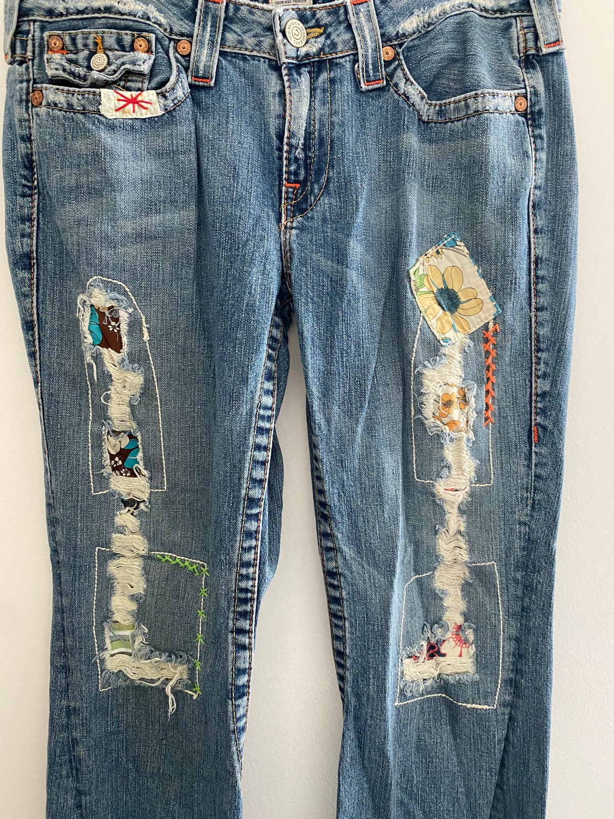 Vintage True Religion Low Rise Woodstock Flare Jeans sz 32 Distressed
