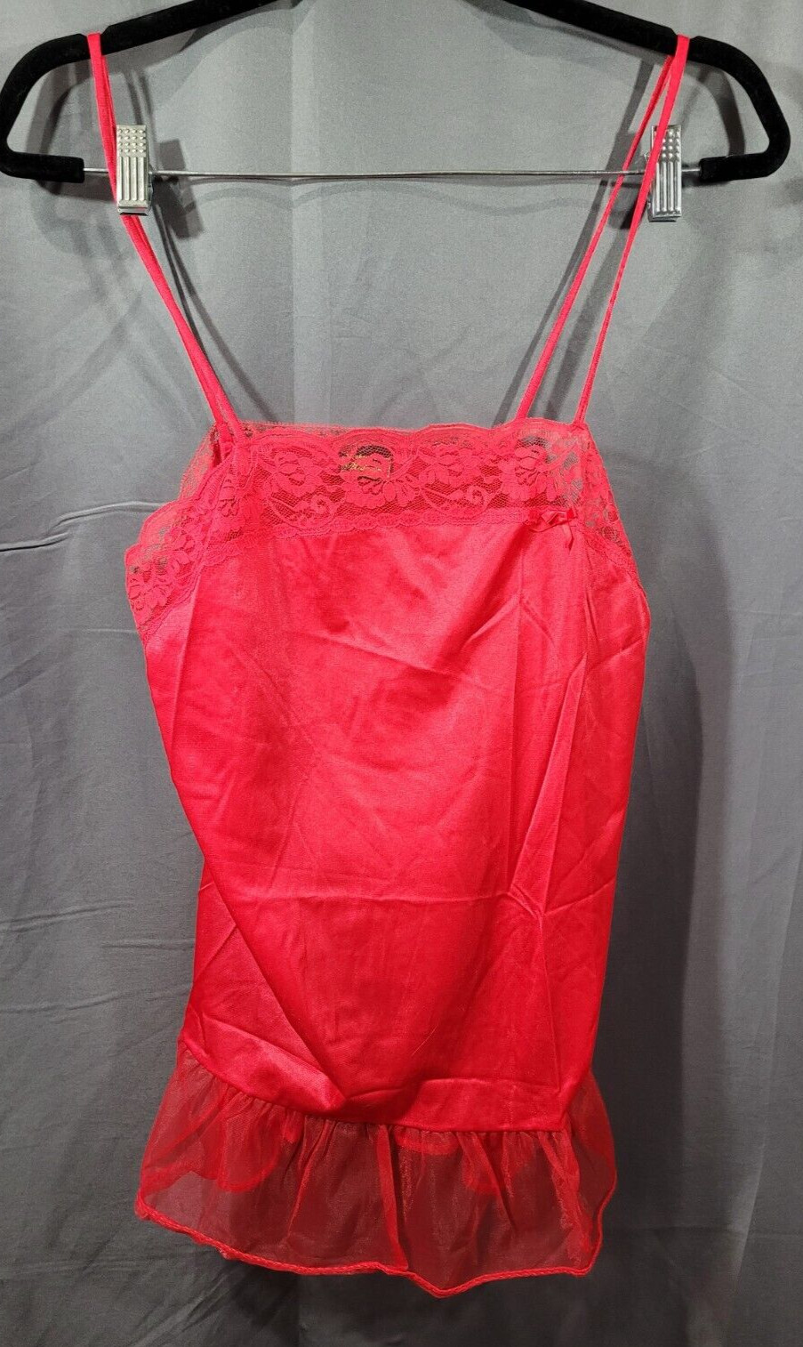 VTG Usa Stroke of Midnight Sheer Red Lace Layered Lingerie Night Gown Robe Sz M