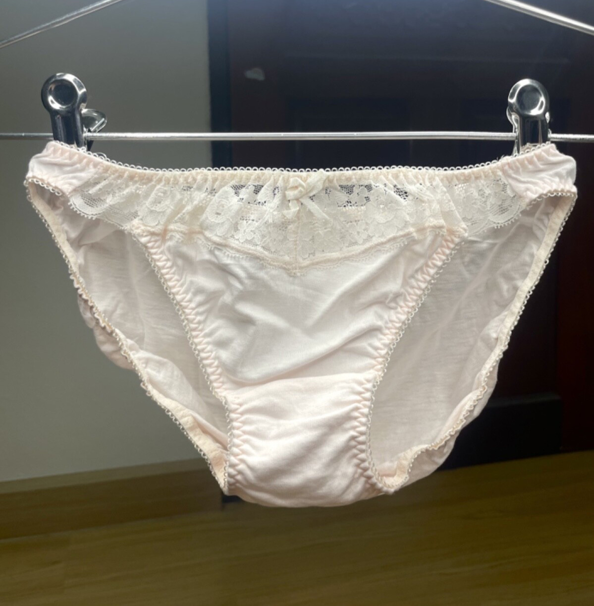 Vintage Double Cotton Light Panty Sz.5~6 Sheer Nylon Lace Silky Briefs Hip35~38″
