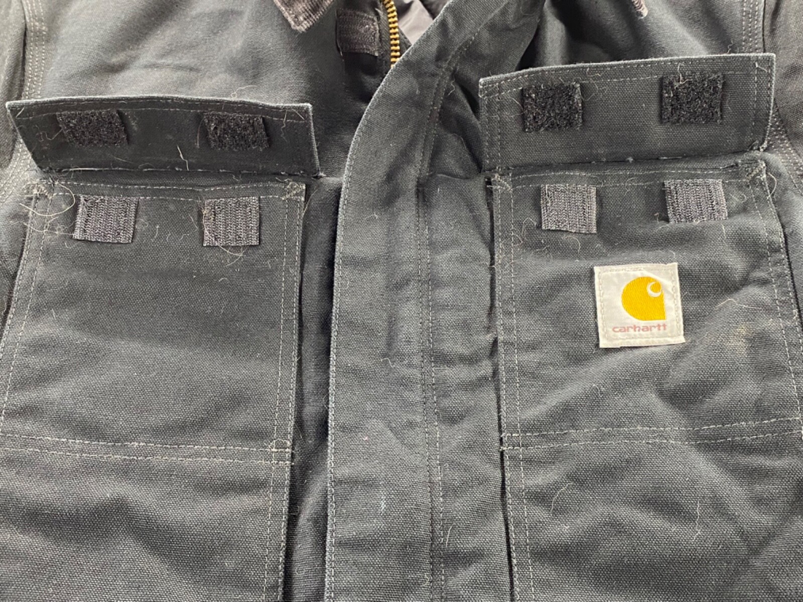Carhartt Work Duck Chore Jacket Corduroy Collar Black Quilted Lined Canvas READ
